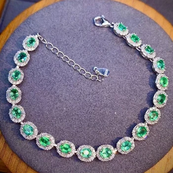 Luxo Real Esmeralda Natural de pedra preciosa, Pulseira de Prata 925 Pedra Verde Pulseira para Mulheres Finas Jóias de Casamento