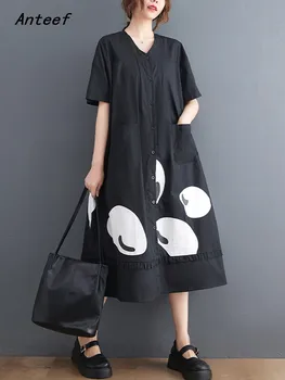 manga curta oversized preto de algodão vintage vestidos florais para as mulheres casual solta longo verão camisa de vestido de roupas elegantes 2022