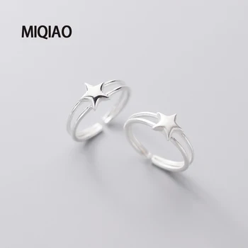 MIQIAO Estrelas Ajustável Anéis de Prata 925 Esterlina Nos Dedos Fosco polonês Jóias Minimalismo Feminino Simples, Chique Casal Bonito