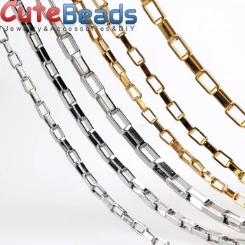 Moda 1.5 / 2.0 / 2.5 MM 50CM multi-tamanho retangular, cor prata / ouro clavícula colar chain de aço inoxidável de DIY