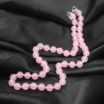 Moda Gargantilha Rosa de Cristal Contas Redondas Natural Jades de Pedra de Cadeia Curta Colares para as Mulheres a Graça de Presente da Jóia de 18