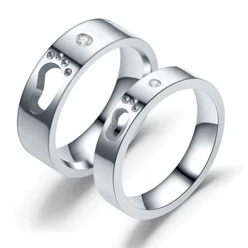 Moda Pegada dois Anéis para os Amantes da Declaração de Jóias de Casamento Acessórios Charme Strass Cor de Prata de aliança de Casamento