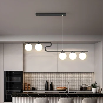 Moderna LED Iluminação do Candelabro AC90V - 260V Sala de estar, Restaurante Leite branco de Bola de Vidro da Cozinha Interior Deco Preto Hanging Lamp