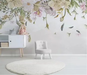 Moderno e minimalista pequenas folhas frescas floral penas aquarela estilo de plano de fundo de parede papel de parede hudases beleza