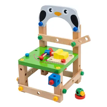 Montessori Madeira Montagem de Cadeira de Brinquedos de Blocos de Quebra-cabeça de Aprendizagem Brinquedo com Porca e Parafuso de Brinquedos da Cadeira de Desmontagem de Brinquedo para Crianças