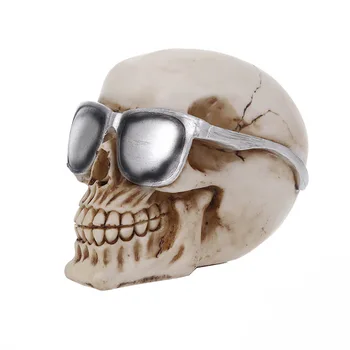 Moquerry Resina Escultura Decorativa Crânio Humano Réplica Do Crânio Humano Modelo Estatueta De Crânio Cabeça Com Óculos De Sol De Halloween