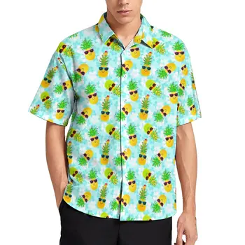 Natal Abacaxis Praia Shirt Engraçada Estampa Tropical De Verão, Camisas Casuais Homem Harajuku Blusas Personalizadas Roupas Tamanho Grande