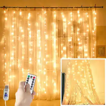 Natal LED Luzes de Fadas Garland Cortina de Luzes de corda Controle Remoto Incluído Decoração de Casa da Janela do Quarto Férias de Iluminação