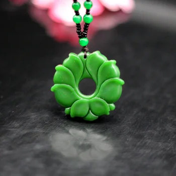 Natural Verde Jade Colar Pingente Flor Jadeite, Moda Jóias Dupla face Oca Esculpida Encanto do Amuleto de Presentes para Mulheres, Homens