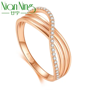 NianNing 18K Real Anéis de Ouro para as Mulheres 2022 Nova Moda Diamantes Rosa de Ouro Realmente AU750 Anel de Jóias Finas (2.34 g)
