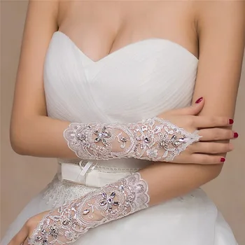 Noiva, luvas de casamento branco curto, luvas sem dedos de laço frisado acessórios do casamento luvas direto da fábrica frete de 2022