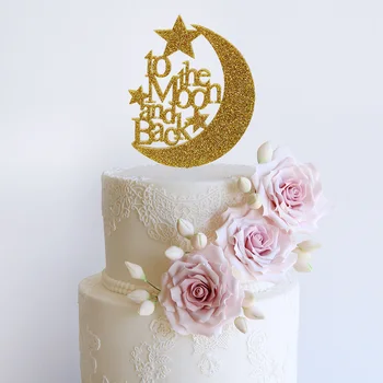 Nova Para a Lua e Voltar Dia dos Namorados Acrílico Bolo Topper Ouro Bolo de Casamento Topper para o Dia dos Namorados Festa Decorações de bolos