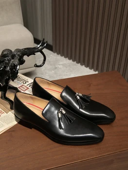 Novos Homens de Couro Casual Sapatos de Moda da Franja Slip-on Bomba de Flats Cor Sólida Casual Sapatos para Homens