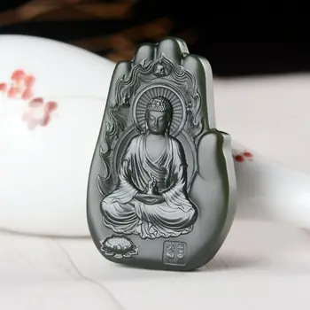 Novos Natural Jade Escultura de Buda Tathagata Preto Verde Pingente Jadeite Charme Colar de Jóias Requintadas Homens Mulheres com Cadeia de Presente