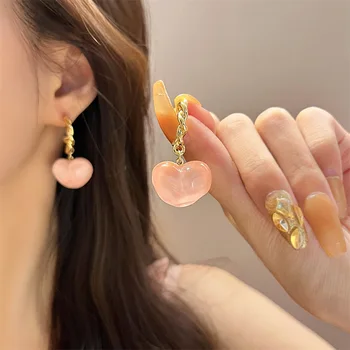 O coreano Moda Doce cor-de-Rosa Pingente de Coração Brincos 2022 Tendência Amor Bonito Brincos para Mulheres Meninas Adolescentes Ouvido Jóias por Atacado