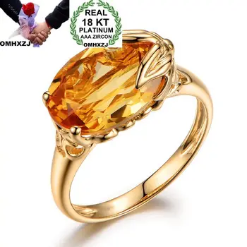 OMHXZJ Atacado Europeia Moda Mulher, Homem de Festa de Presente de Casamento de Luxo Oval Amarelo AAA Zircão 18KT Yellow Gold Ring RR735