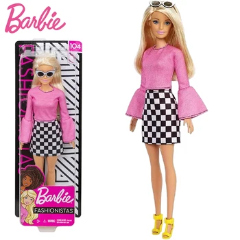 Original Barbie Fashionista-de-Rosa Óculos de sol Senhora de Cabelos Loiros Playset Boneca Barbie Brinquedos para Meninas Presentes de Aniversário FXL44