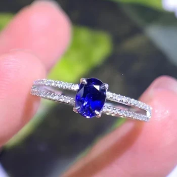 Ouro Branco 18K de 0,5 CT Real Natural Anel de Safira Azul de Mulheres Ocas Engagment Anel de pedra preciosa Jóias Anéis de Diamante imitações Baratas