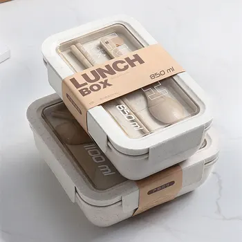 Palha de trigo, Caixa de Almoço para as Crianças Plástico para Alimentos Recipiente de Armazenamento de Caixa de Lanches Estilo Japonês Bento Caixa com Utensílios de Sopa de Copa