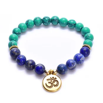 Pedra Natural 8mm Perla o Bracelete com Charme para as Mulheres do sexo Feminino Yoga os Chakras Pulseira com o Lapis Lazuli Lotus Zen Jóias por Atacado