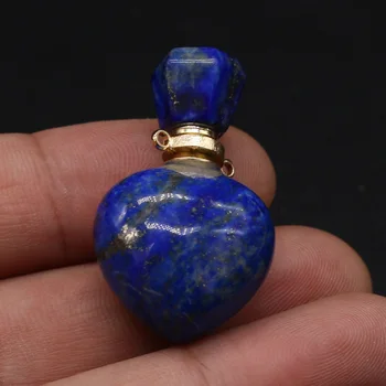 Pedra preciosa Natural Lapis Lazuli Frasco de Perfume Pingente de Coração Difusor Usado para Colar de Jóias que a Mulher o Dom de 23x36x11mm