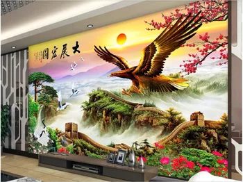 Personalizada foto mural 3d papel de parede Chinês Grande Muralha Águia de Voo Cenário de decoração de sala de estar em 3d mural de papel de parede para parede 3 d