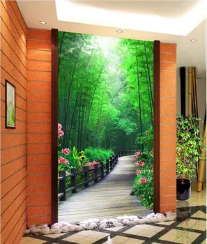 Personalizado com foto 3d papel de parede flores e floresta de bambu paisagem da varanda sala de estar decoração pintura 3d murais de parede papel de parede