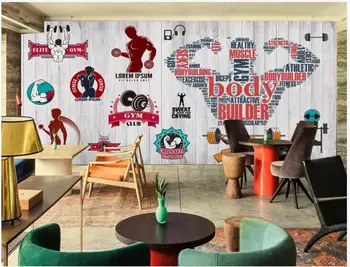Personalizado com foto de papel de parede para parede 3d mural Moderno prancha de madeira retro esporte clube de fitness parede de imagem de fundo, papéis de parede decoração