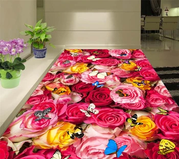 Personalizado em carpete pintura grande flor de rosa do mar borboleta decoração обои 3D andar de pintura, sala de estar, quarto, restaurante papel de parede