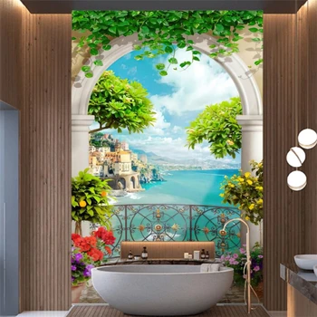 Personalizado mural pilar arco de cidade Europeia da paisagem 3D na parede do fundo do Mediterrâneo papéis de parede para decoração de casa de papel de parede обои
