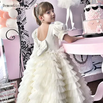 Personalizado Vestidos da Menina de Flor com Arco Saia em Camadas Pequena Princesa Concurso de Vestidos de Aniversário Vestido Photoshoot
