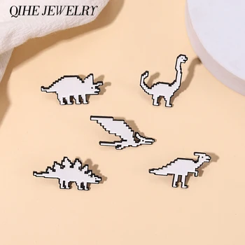 Pixelado Dinos Esmalte Pins Personalizados Simples Dinossauros Broches Emblemas Antiga Jóia Animal do Presente para Miúdos Amigos Frete Grátis