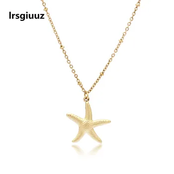 Praia de Viagem Desgaste Starfish Forma Colares 14K Real de Ouro de Aço Inoxidável Chapeado Ouro Pingente de Colar para Mulheres de Jóias