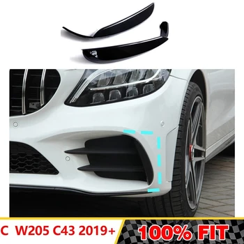 Pára-choque dianteiro Luz de Nevoeiro Divisor de Canard Ar Tampa de acabamento para Mercedes-Benz Classe C W205 C43 AMG 2019+ Gloss Preto