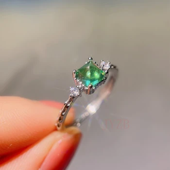 Retro prata esmeralda natural anel sênior anel de nicho jóia nova fêmea legal spice aberto net jóias vermelho