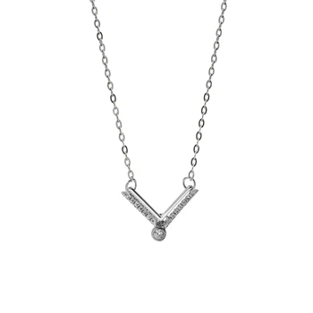 S925 prata temperamento desenho geométrico letra V clavícula cadeia de personalidade feminina jóias