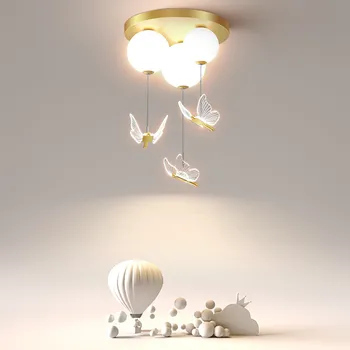 Simples bola de Vidro lâmpada do teto do Quarto Moderno Com Bola Borboleta Acolhedor e Romântico Lâmpada Para Crianças Interior o quarto da menina lâmpada