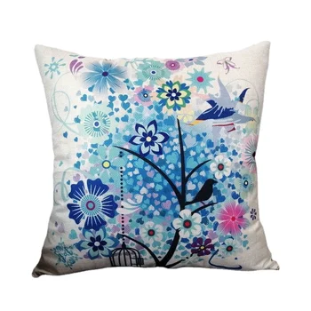 sofá-cama, roupa de cama de algodão fronha azul árvore bonito coruja Fronhas para almofadas de decoração sala de estar sala de Estética fronha