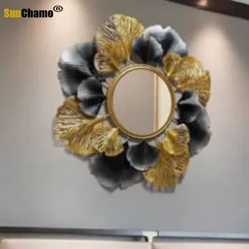 Sunchamo de Parede Decorativo Grande Espelho para Enfeites de Casa Moderna Decoração de Suspensão do Metal com Moldura de Ouro do Quarto de 3d Adesivo de Presentes