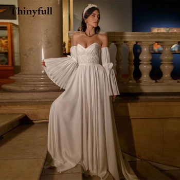 Thinyfull 2022 Elegante Longo De Uma Linha Namorada De Vestidos De Noiva Dteachable Mangas Compridas Pleates Noiva Vestidos De Noiva Vestido De Vestidos