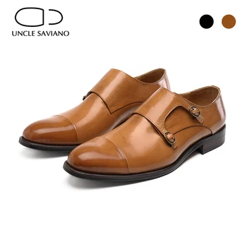 Tio Saviano Duplo Monge Tiras de Homens Sapatos Noivo Vestido Formal Couro Genuíno de Negócios Original Designer de Sapatos para Homens