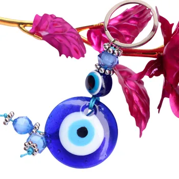 Turco Olho Azul-Chave da Cadeia de Liga de Vidro de Presente de Viagem Memorial Pendurado na Parede Decoração de Casa do Diabo Olhos Saco Pequeno Pingente