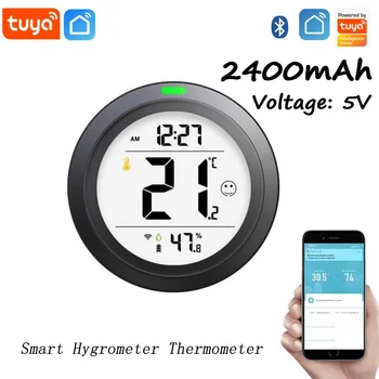 Tuya Casa Inteligente Termômetro Humidimeter Wi-Fi Temperatura E Umidade Sensor Detector De Alarme Do Relógio De Luz Trabalha Com Alexa Google