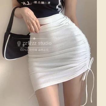 TVVOVVIN Primavera Novo Cintura Alta Irregular Bandagem Elástica Fina Sexy Mini-Saia Magrinha Gostosa de Cordão Mulheres coreanas 243M