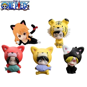 Uma Peça Kawaii Gato Luffy Modelo de Anime Figura de Gato Menina Nami Portgas D Ace Animais Brinquedo de Decoração do Bolo de Coleta de Crianças Presentes