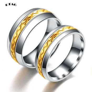 UTAG 6/8mm Mens Banda de Casamento Polido Mulheres de Titânio Simples Envolvimento Clássico Anéis de Ouro, Cor de Prata Senhora anel 3-15