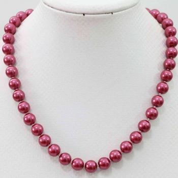 Venda quente de alta qulity rosa-simulado-pérola shell contas redondas 8 10 12 14 encantos das mulheres gargantilha colar de cadeia 18inch B1012-1