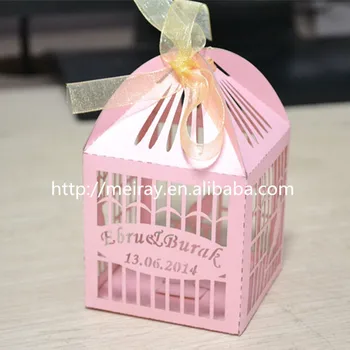 Venda quente de noiva elegante decoração de corte a laser gaiola favor caixa cor-de-rosa fantasia caixas de presente de casamento da porta da caixa de presente