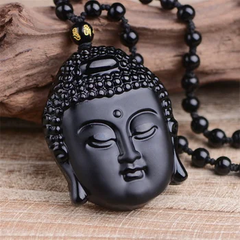 Venda quente / mão-de dissociação Ujin obsidiana escultura de Buda Shakyamuni Pendente da Colar de jóias de moda Homens Mulheres LuckGifts
