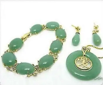 venda quente nova - Fantaisie verde set Pendentif de jade Pulseira Q276 AAA estilo 100% Natural jade Nobre Finas jóias.